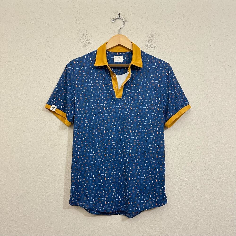 MANTRA Catalyst Polo Shirt Navy Blue Modelo Dia De Los Muertos Mexican